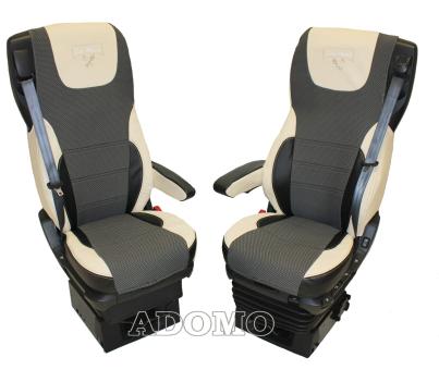 Sitzbezüge aus Kunstleder für DAF XF 106 und 105 mit grammer Sitzen in  schwarz-beige, 2 Armleh.Old Skool 