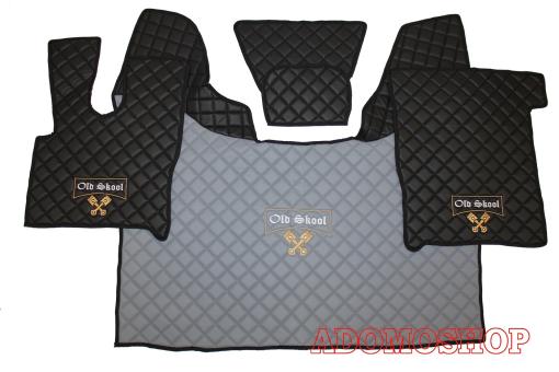 Kunstlederfußmatten  für DAF XF 106 ab 07/2017 schwarz - grau Old Skool 