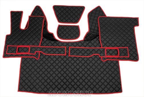 Kunstlederfußmatten mit Sitzsockel für DAF XF 106 ab 07/2017 schwarz Umrandung rot 