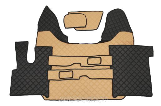 Kunstleder Fußmatten für DAF XF 106 mit Sitzsockel cappuccino - schwarz 