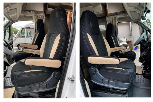 Wohnmobil Sitzbezüge für Fiat Ducato ab 2015, mit 4 Armlehnen, beige-schwarz 