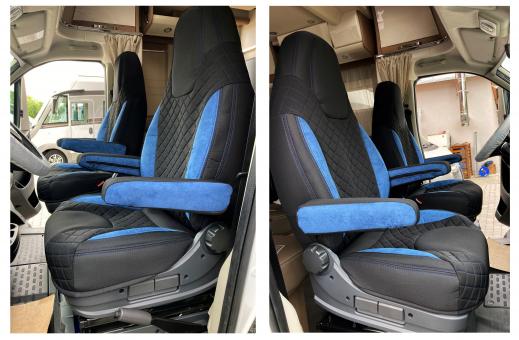 Wohnmobil Sitzbezüge für Fiat Ducato ab 2015, mit 4 Armlehnen, blau-schwarz 