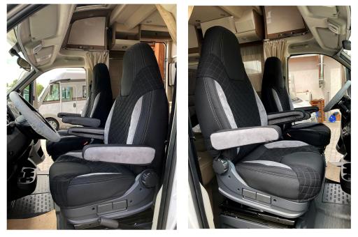 Wohnmobil Sitzbezüge für Fiat Ducato ab 2015, mit 4 Armlehnen, grau-schwarz 