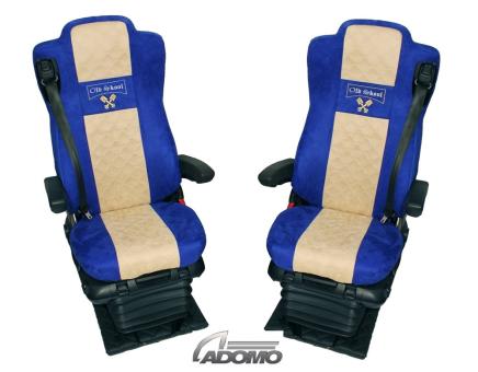Sitzbezüge für Actros L ab 2022 MP5 und MP4 Beifahrersitz luftgefedert blau-beige Old Skool 