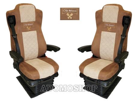 Sitzbezüge für Actros MP5 und MP4, Beifahrersitz luftgefedert braun-beige, Old Skool 12 CM