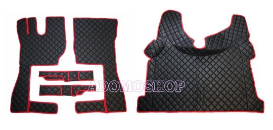 Kunstlederfussmatten mit Sitzsockel für Volvo FH4, FH5 Beifahrersitz drehbar, schwarz Umr. rot-matt 
