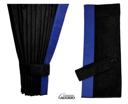 2 Seitengardinen für Scania R ab 2010, schwarz-blau, ohne Borde 