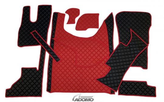 Kunstlederfußmatten mit Sitzsockel für DAF ab 2021 XG, XG+ klappbar schwarz-rot 