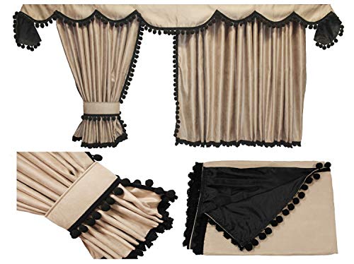 Gardinen für Renault T, Beige Schwarz Pompoms-Kugel 