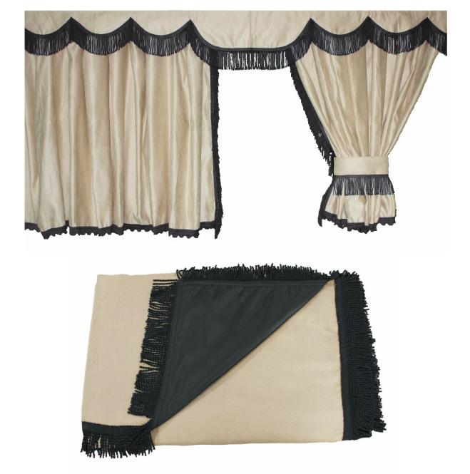 Man Gardinen für TGX, TGS ab 2020, beige-schwarz, gratis Gardinenhaken 