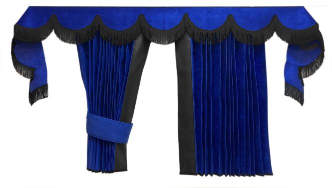 LKW Gardinen in Plissee-Look mit 2 Rückhalterbändern und Frontscheibenborde , blau-schwarz 