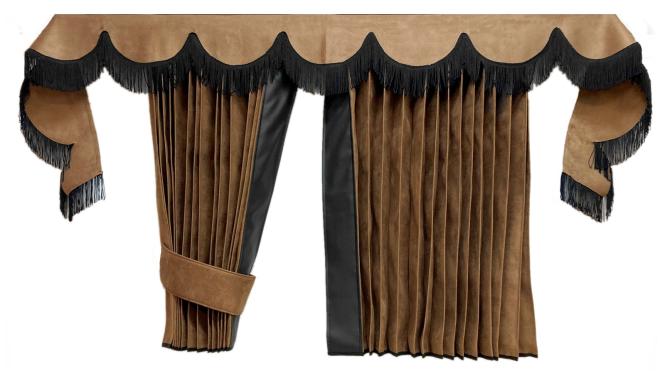 LKW Gardinen in Plissee-Look mit 2 Rückhalterbändern und Frontscheibenborde , braun-schwarz 