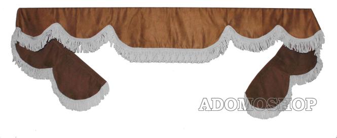 Frontscheibenborde in braun-weiss, gerade Fransen für Man Scania Volvo Mercedes Iveco Daf Renault 