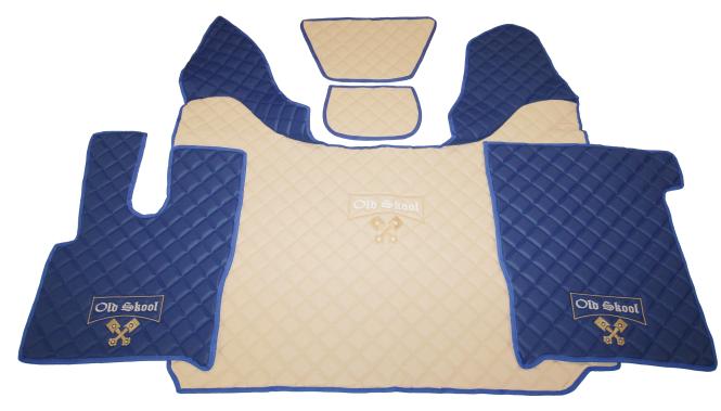 Kunstleder Fußmatten für DAF XF 106 beige - blau Old Skool 