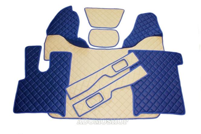 Kunstlederfußmatten mit Sitzsockel für DAF XF 106 beige - blau 