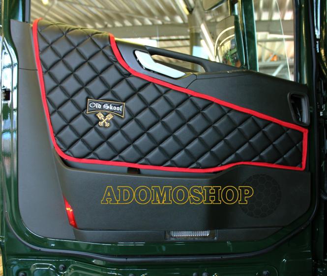 Türverkleidung für Volvo FH4, FH5 Kunstleder in schwarz-rot, matt, Old Skool 