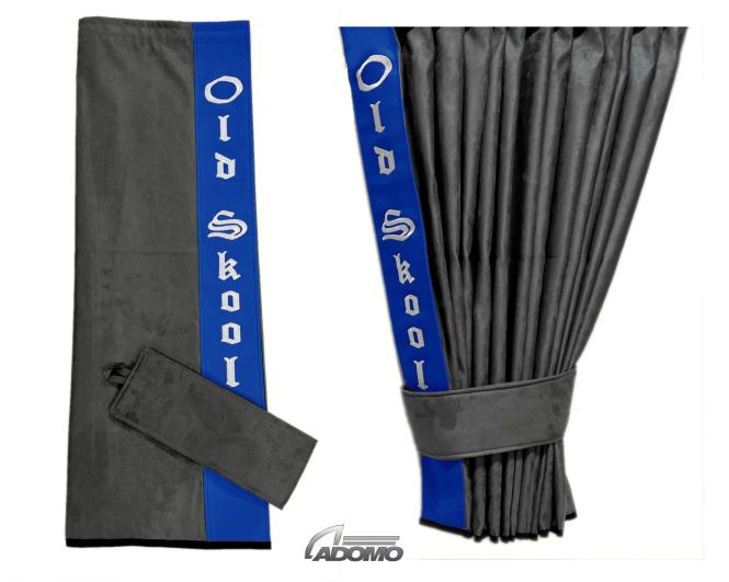 2 Seitengardinen für MP5 MP4 ACTROS L ab 2024 grau - blau OHNE oder MIT old skool MIT old skool