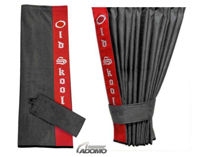 2 Seitengardinen für MP5 MP4 ACTROS L ab 2024 grau - rot OHNE oder MIT old skool MIT old skool