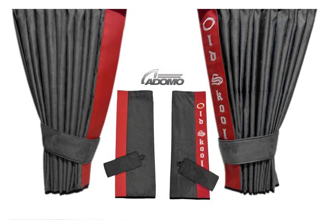 2 Seitengardinen für MAN TGX, TGS ab 2020 grau - rot OHNE oder MIT old skool 