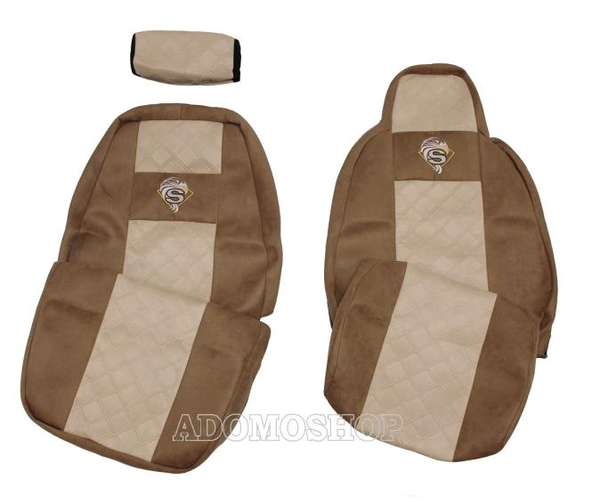 Sitzbezüge für Scania S und R New Generation ab 2017mit klappbarem Beifahrersitz-separate Kopfstütze, braun-beige 