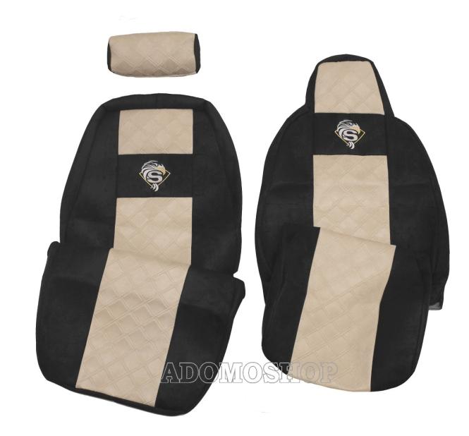 Sitzbezüge für Scania S und R New Generation ab 2017mit klappbarem Beifahrersitz, schwarz-beige 