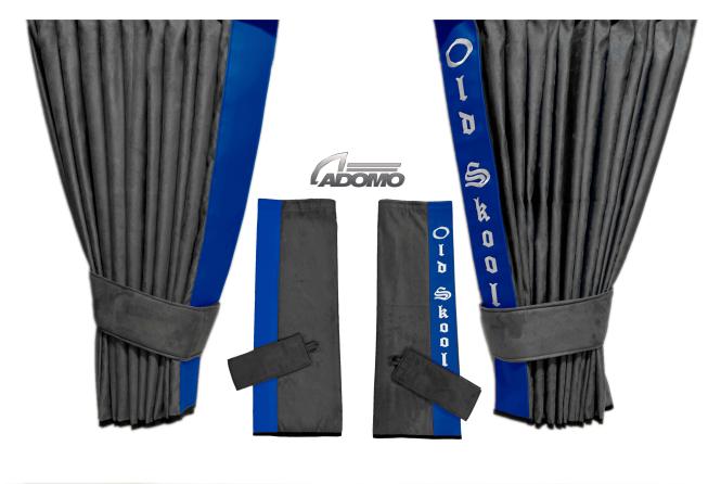 2 Seitengardinen für Iveco S-Way, Hi-Way, Stralis grau - blau OHNE oder MIT old skool 