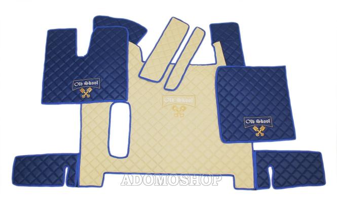 Kunstlederfußmatten für Man TGX ab 2018 beige - blau Old Skool 