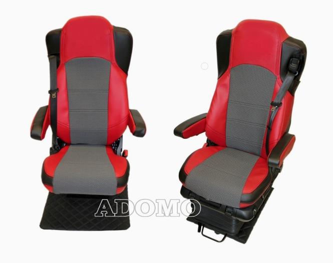 Lkw Sitzbezüge aus Kunstleder für MP5 MP4 ACTROS L ab 2024 Beifahrersitz klappbar 4 Armlehnen schwarz-rot OHNE LOGO 