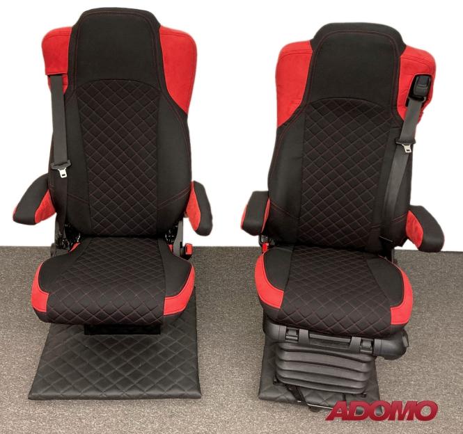 Lkw Sitzbezüge für Actros L ab 2022 MP5 MP4 Beifahrer klappbar rot 4 Armlehnen 