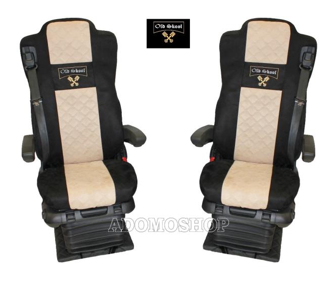 Sitzbezüge für Actros L ab 2022 MP5 und MP4 Beifahrersitz luftgefedert schwarz-beige Old Skool 