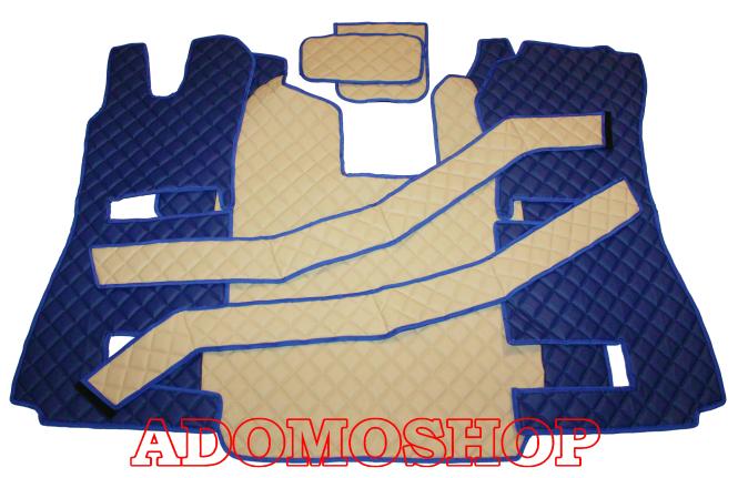 Kunstleder Fussmatten für Scannia R ab 2013 mit neuem Recarositz in blau-beige Luftgefedert 