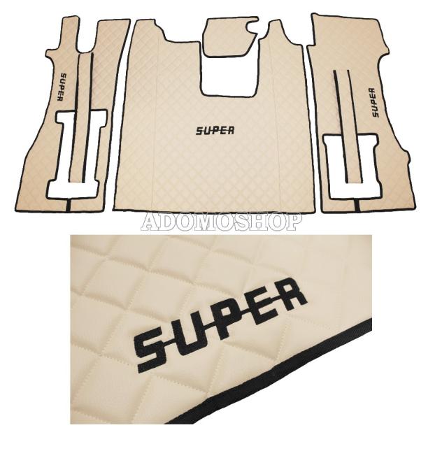 Kunstleder Fußmatten für SCANIA R ab 2017, klappbarer Beifahrersitz in beige, SUPER 