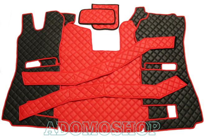 Fussmatten aus Kunstleder für Scannia R ab 2013 mit neuem Recarositz in schwarz-rot luftgefedert 