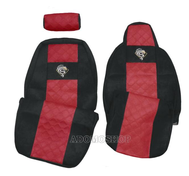 Sitzbezüge für Scania r ab 2015 bis 2017mit RECARO Sitzen, Beifahrersitz klappbar, schwarz-rot 