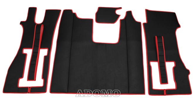 Kunstleder Fußmatten für SCANIA R ab 2017 New Generation, klappbarer Beifahrersitz in Schwarz-glatt ,Umr. rot 