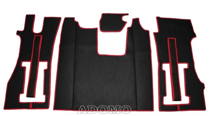 Kunstleder Fußmatten für SCANIA R ab 2017 New Generation, drehbar/luftgefederte Beifahrersitz in Schwarz-glatt ,Umra rot 