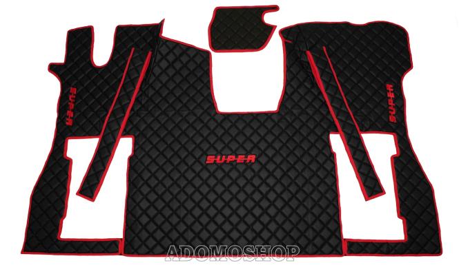 Kunstleder Fußmatten für SCANIA S ab 2017  in schwarz-Umrandung rot-matt, drehbar/Luft SUPER 