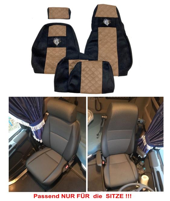 Lkw Sitzbezüge für Scania R ab 2010, klappbarer Beifahrersitz, schwarz-braun 