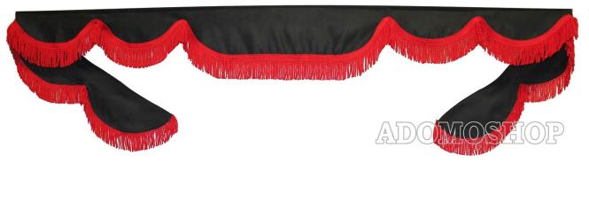 Frontscheibenborde in schwarz-rot, gerade Fransen für Man Scania Volvo Mercedes Iveco Daf Renault 