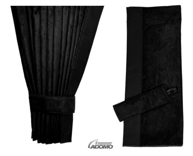 2 Seitengardinen für Scania R ab 2010, schwarz-schwarz, ohne Borde 