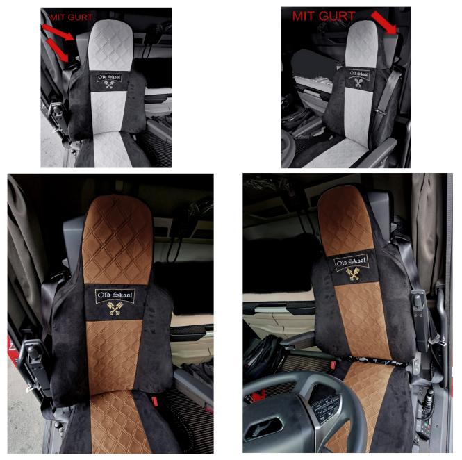 Sitzbezüge für neuen MAN TGX, TGS ab 2020 2 Gurt, schwarz-braun, Old Skool 