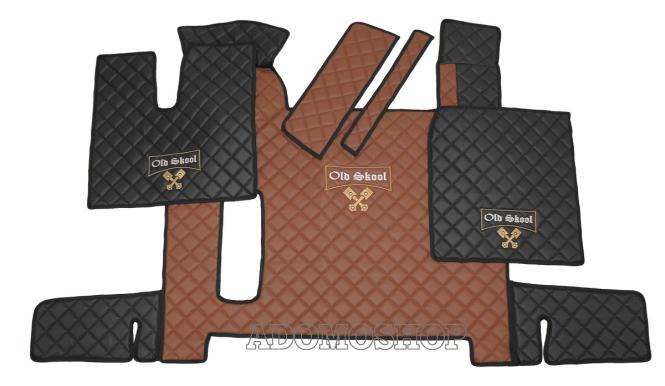 Kunstlederfußmatten für Man TGX ab 2018 braun-schwarz-Old Skool 