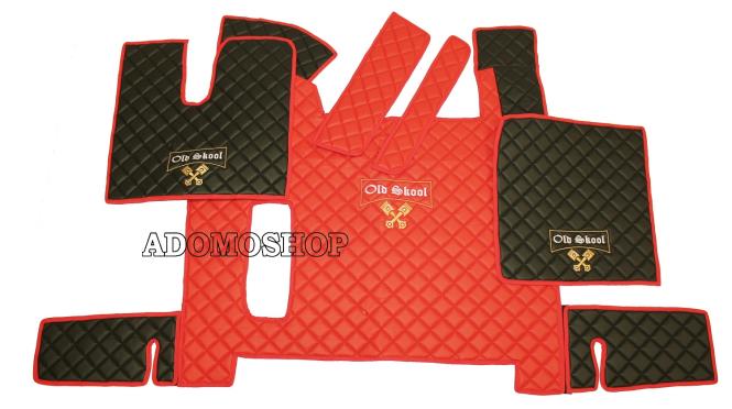 Kunstlederfußmatten für Man TGX ab 2018 rot - schwarz Old Skool 