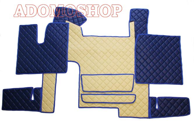 Kunstleder fussmatten für MAN TGX ab 2007 automatik 2 Schubladen beige-blau-matt 