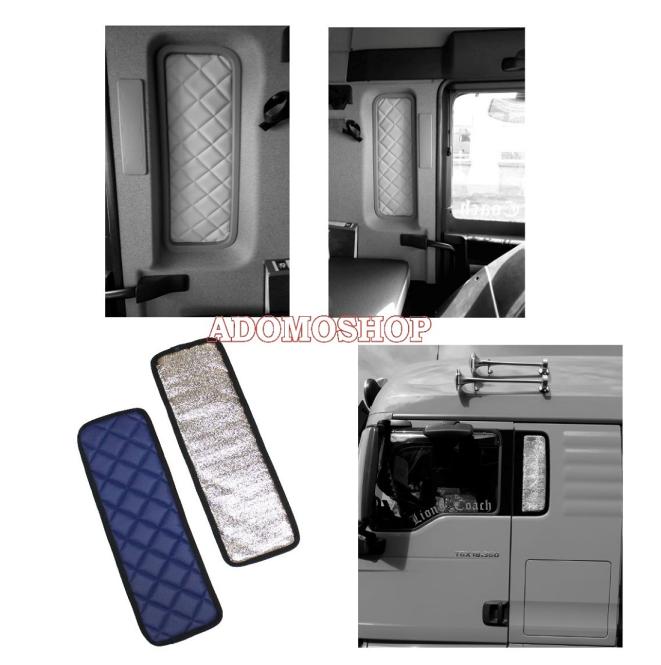 Abdeckung für Seitenfenster aus Kunstleder für MAN TGX, TGA, TGS, TGL  in blau-matt/Alufolie 