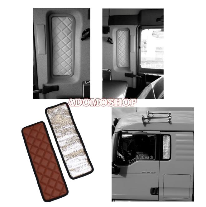 Abdeckung für Seitenfenster aus Kunstleder für MAN TGX, TGA, TGS, TGL  in braun-matt/Alufolie 