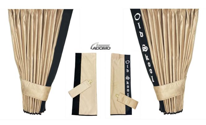 2 Seitengardinen für Scania S ab 2017 beige - schwarz OHNE oder MIT old skool 