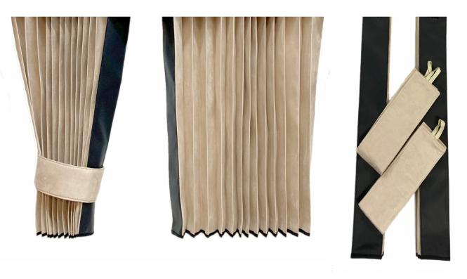 LKW Gardinen in Plissee-Look mit 2 Rückhalterbändern, beige-schwarz 