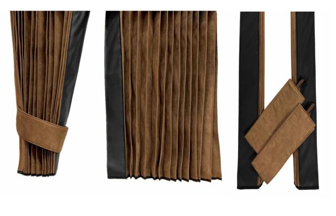 LKW Gardinen in Plissee-Look mit 2 Rückhalterbändern, braun-schwarz 