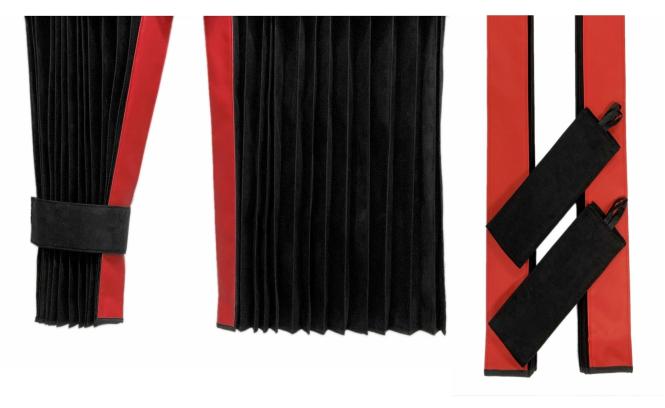 LKW Gardinen in Plissee-Look mit 2 Rückhalterbändern, schwarz-rot 